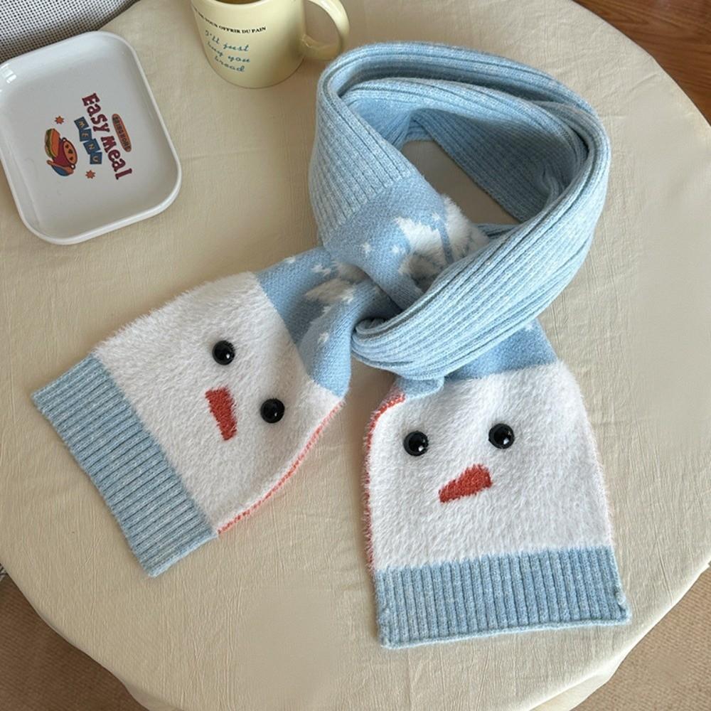 Korean Style Cashmere Blend Scarf Lightweight Knitted Shawl Snowman Pattern Scarf Women/Men