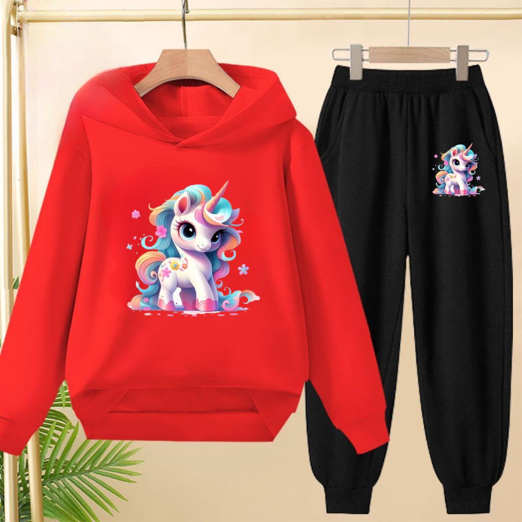 Kids Clothes Cute Unicorn Print Hoodie Sportswear Coat+Pants 2P Boy Girl Toddler 3-12Y Leisure Top Fashion Sunshine Charming Set
