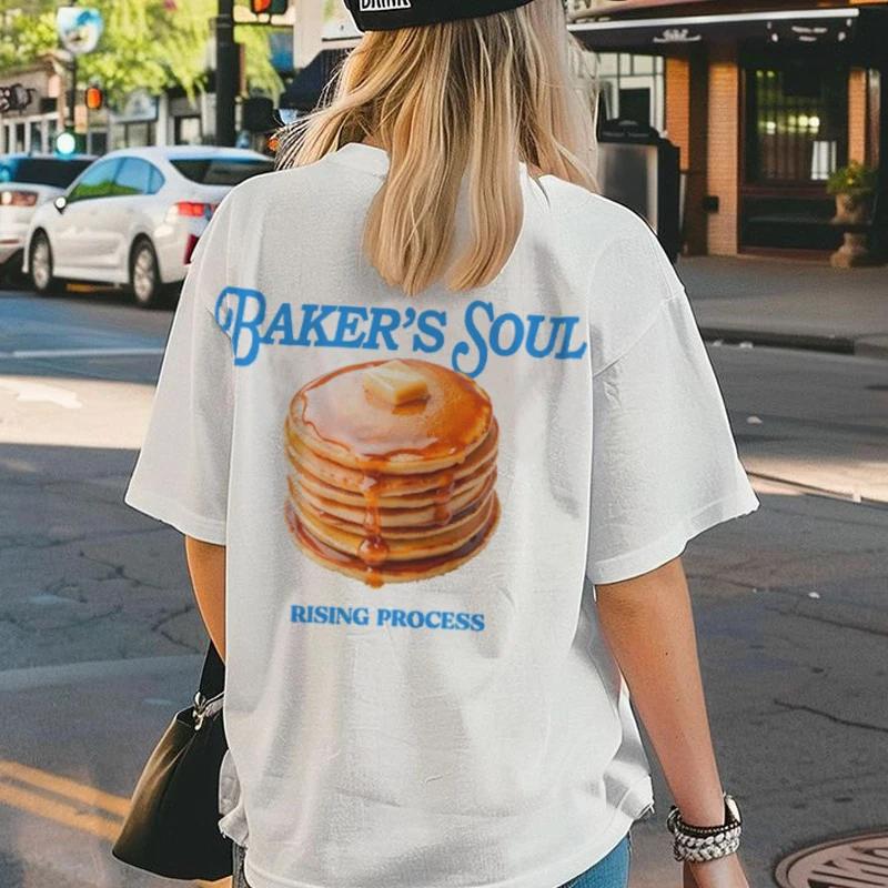 Pancake Printed Streetwear TShirts Oversized Egirl Grunge Y2k Aesthetic Tops Cute Retro Foodie Tee Shirt Women Fashion Clothing