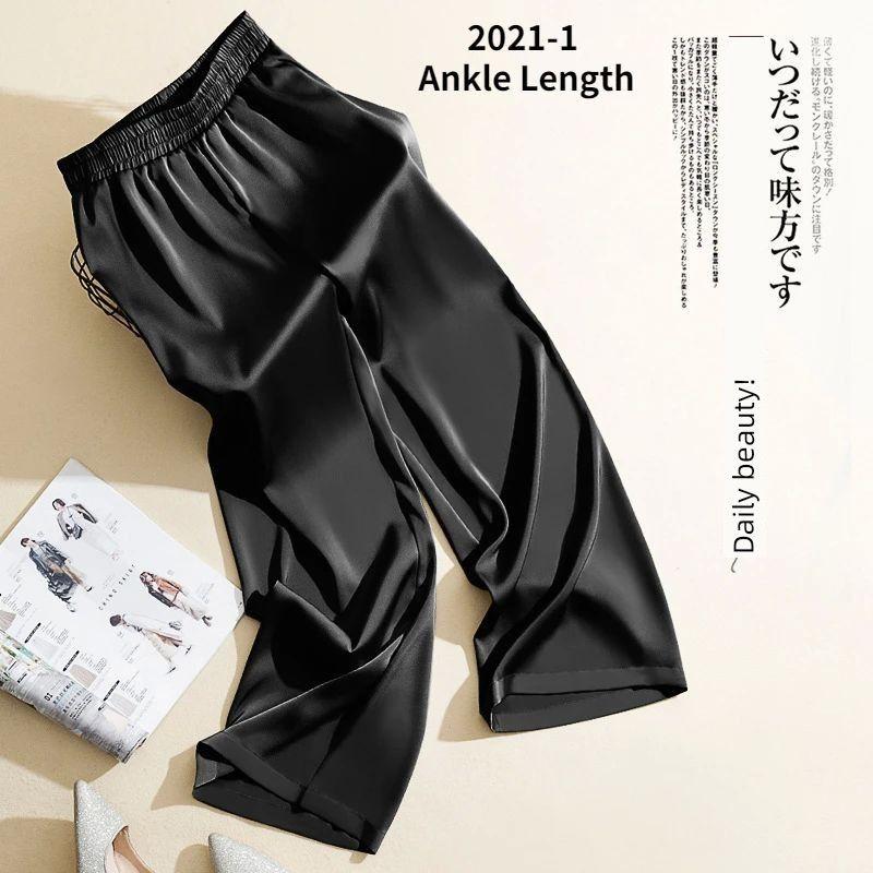 

High Waisted Silk Drape Straight Leg Pants High Waist Silk Drooping Straight Pants 2021-1 Black S