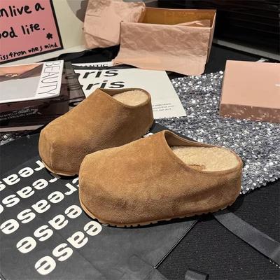 Frosted Leather Big Head Fat Head Shoes Bread Shoes Casual Bag Head Half Support Shoes Outer Shoe Support Fluffy Shoes Muller Boken Shoes