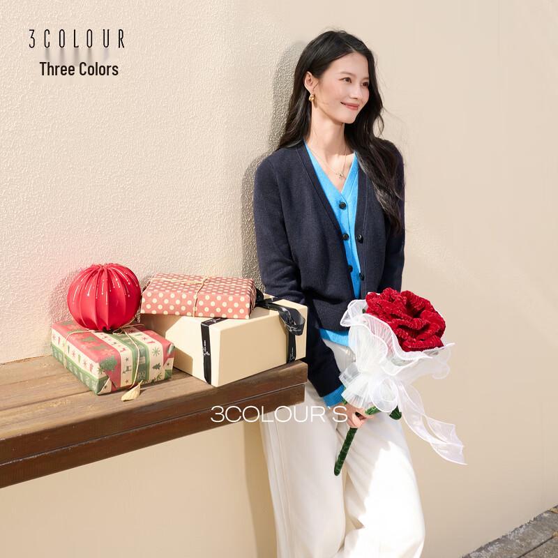 Sancai Women s Contrast Faux Two-Piece V-Neck Knit Cardigan S