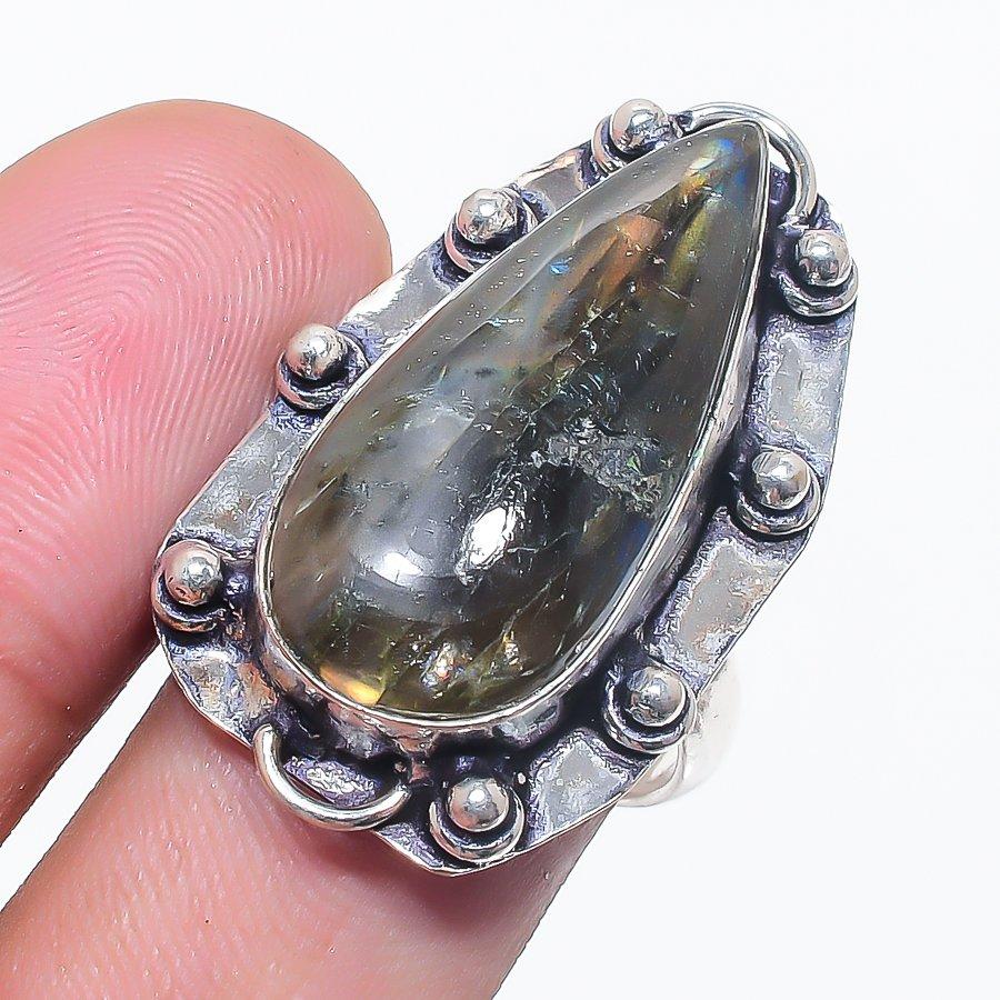 

Натуральный лабрадорит драгоценный камень 925 стерлинговое серебро ювелирное кольцо размер 9 t1B18