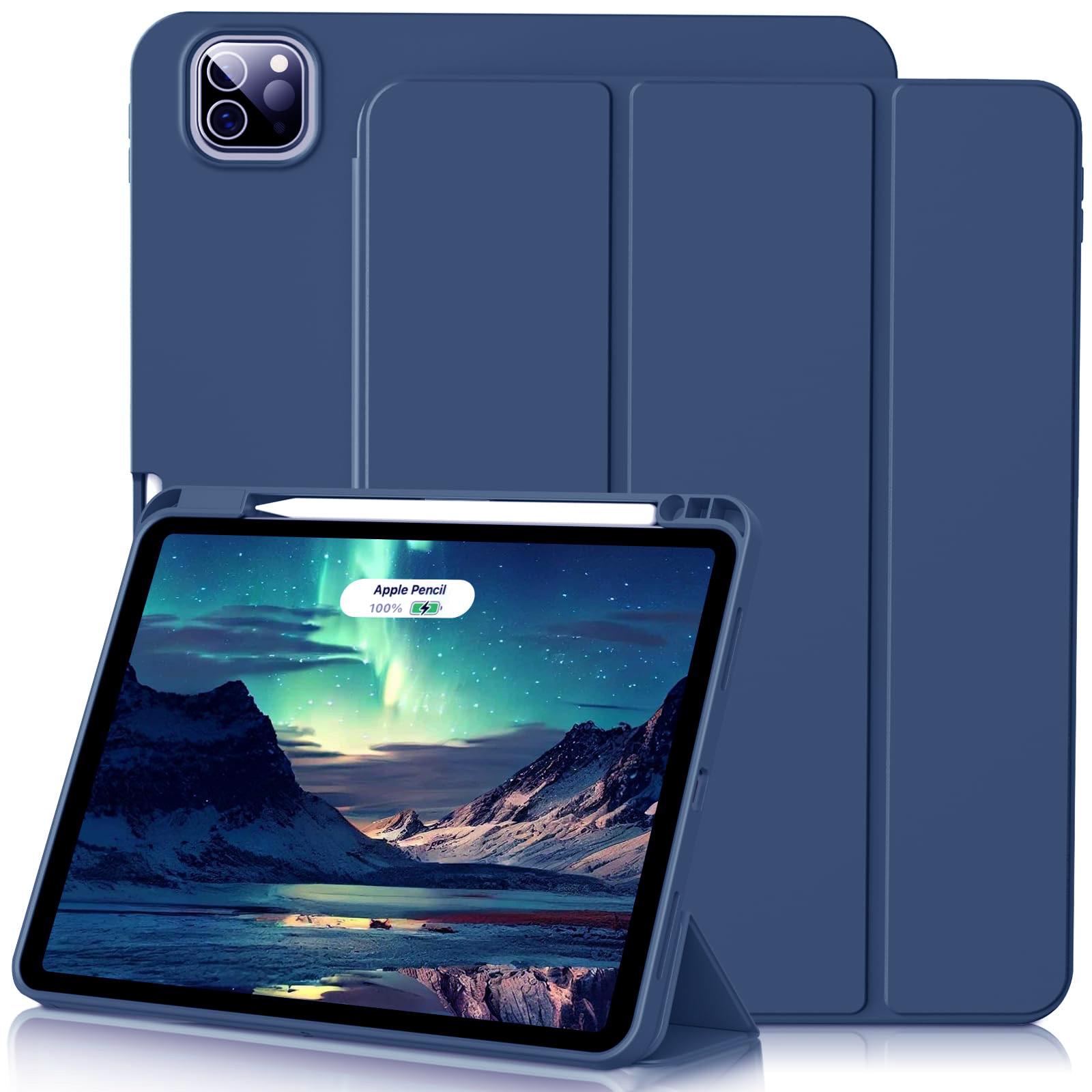 Пенал для iPad Air Pro 10.9 11 12.9 13 A16 10-го 11-го Поколения Air 4 5 6 7 Трехскладная Подставка Обложка-книжка с Держателем для Карандаша iPad 10th 11th A16 темно-синий