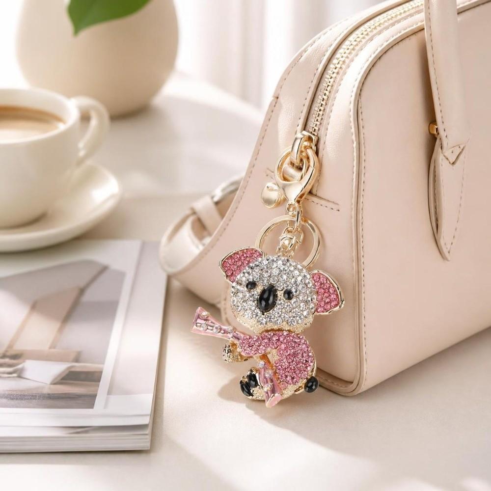 2pcs Pink Color Koala Bear Keychain Rhinestone Decoration Crystal Rhinestone Keychain  For Women