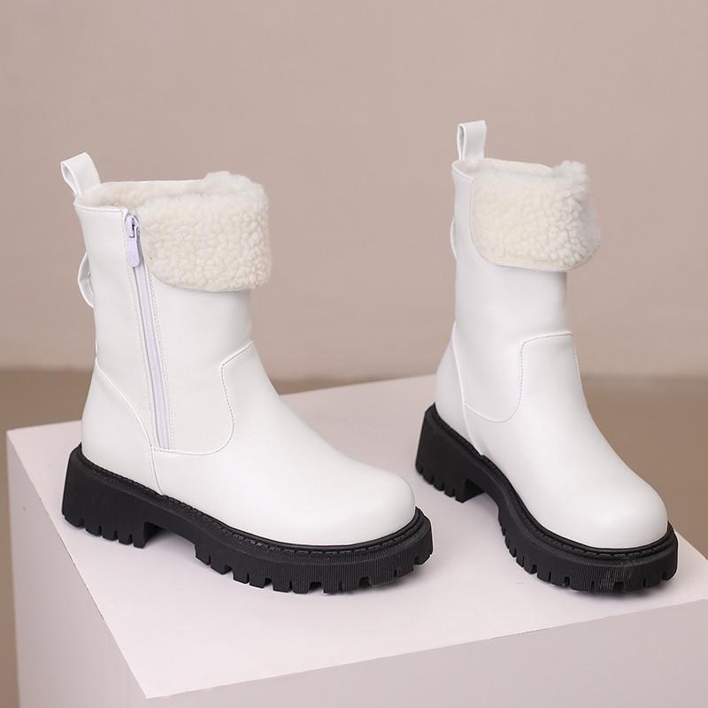 Women's low-heeled short boots autumn and winter new warm plush short boots versatile large-size short boots