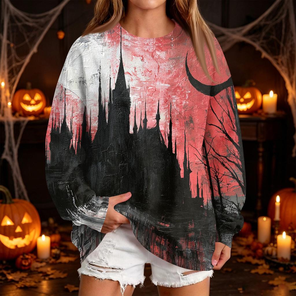 Women's Fashion Casual Halloween Print Round Neck Sweatshirt