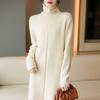 Elegant Turtleneck Knit Dress Women Winter Slim Fit Long Sleeve Midi To Maxi Length Pure Color Cashmere Blend