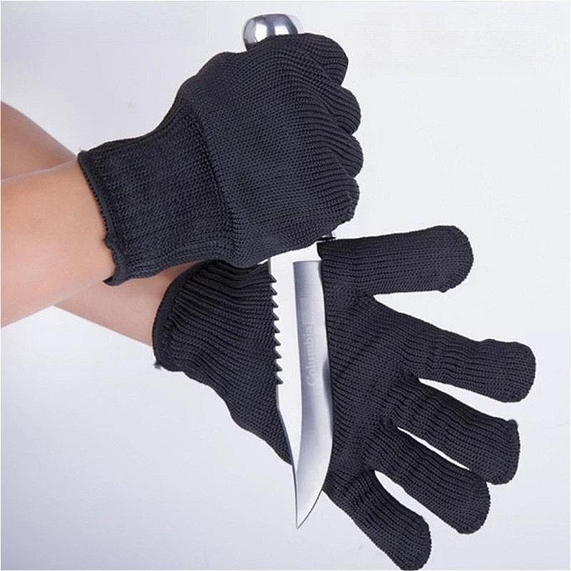 Anti Cutting Gloves 1Pair Black Self Defense Gloves Steel Wire Metal Mesh Gloves Wear Resistant Work Gloves Security Protection