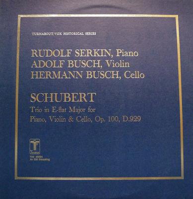 LP Record RUDOLF SERKIN ADOLF BUSCH HERMANN  Schubert Trio In EFlat Major For  THS65064 TURNABOUT Canada Classical Used