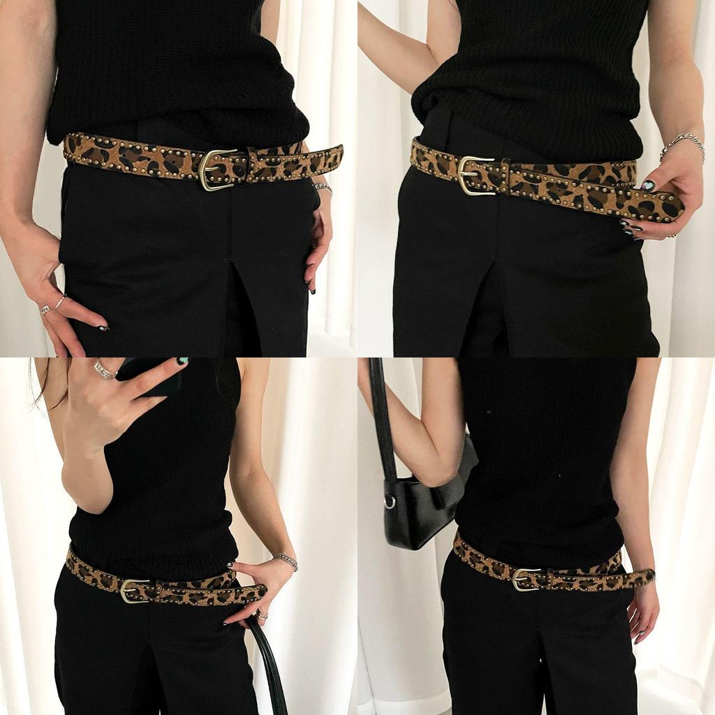 Retro Leopard Print Belt For Women With Alloy Buckle Leather Waistband For Dress And Jeans