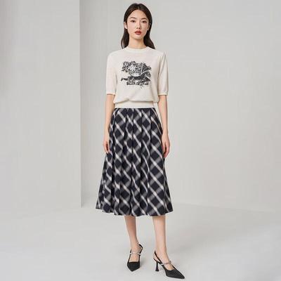 Iveni Autumn Plaid A-Line Midi Skirt