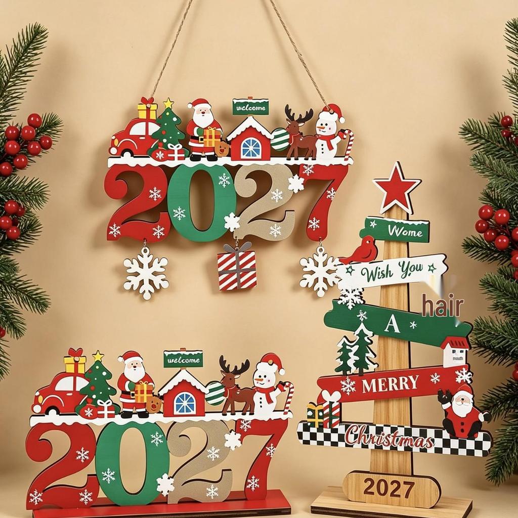 2027 Wooden Christmas Ornament - English Letter Tree Decorations