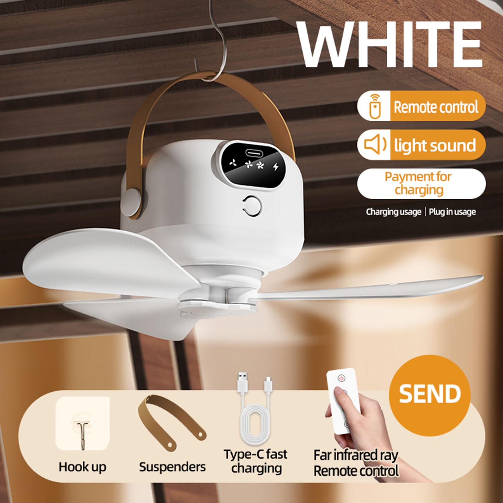 Ceiling Fan Portable Camping Tent Ceiling Canopy Fan 8000mah Rechargeable Wireless Fan Air Circulators with Remote Control Light белый