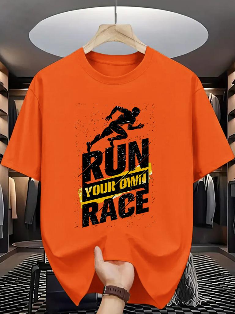 Run Your Own Race Unisexs Crew Neck T Shirt Runner Silhouette Inspirational Letter Graphic Short Sleeve Tee Sport Male Street Tops