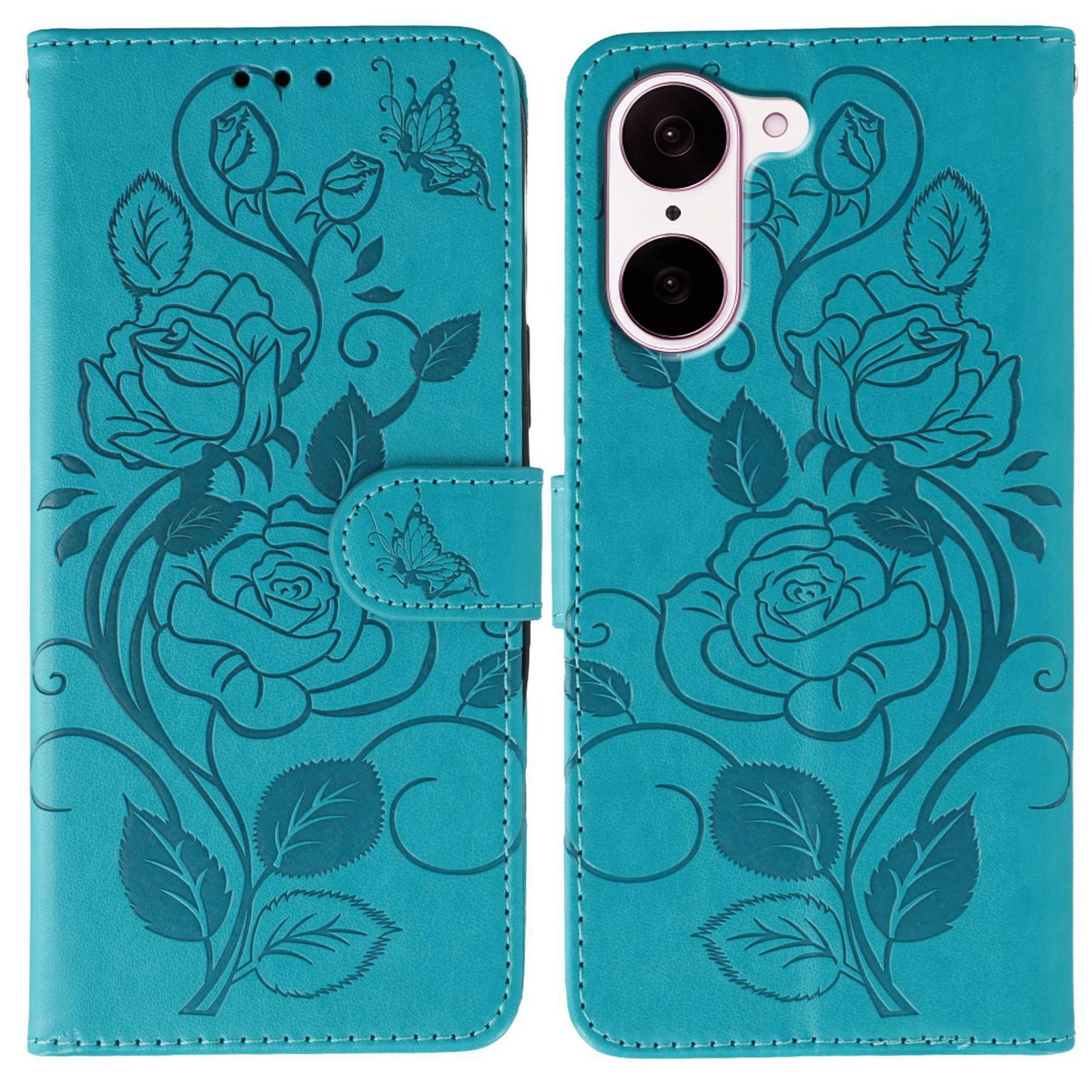 

Для OnePlus Nord CE5 5G/Ace 5 Racing 5G Чехол Кошелек Подставка С Тиснением Роза Бабочка PU Кожа Чехол для Телефона Blue