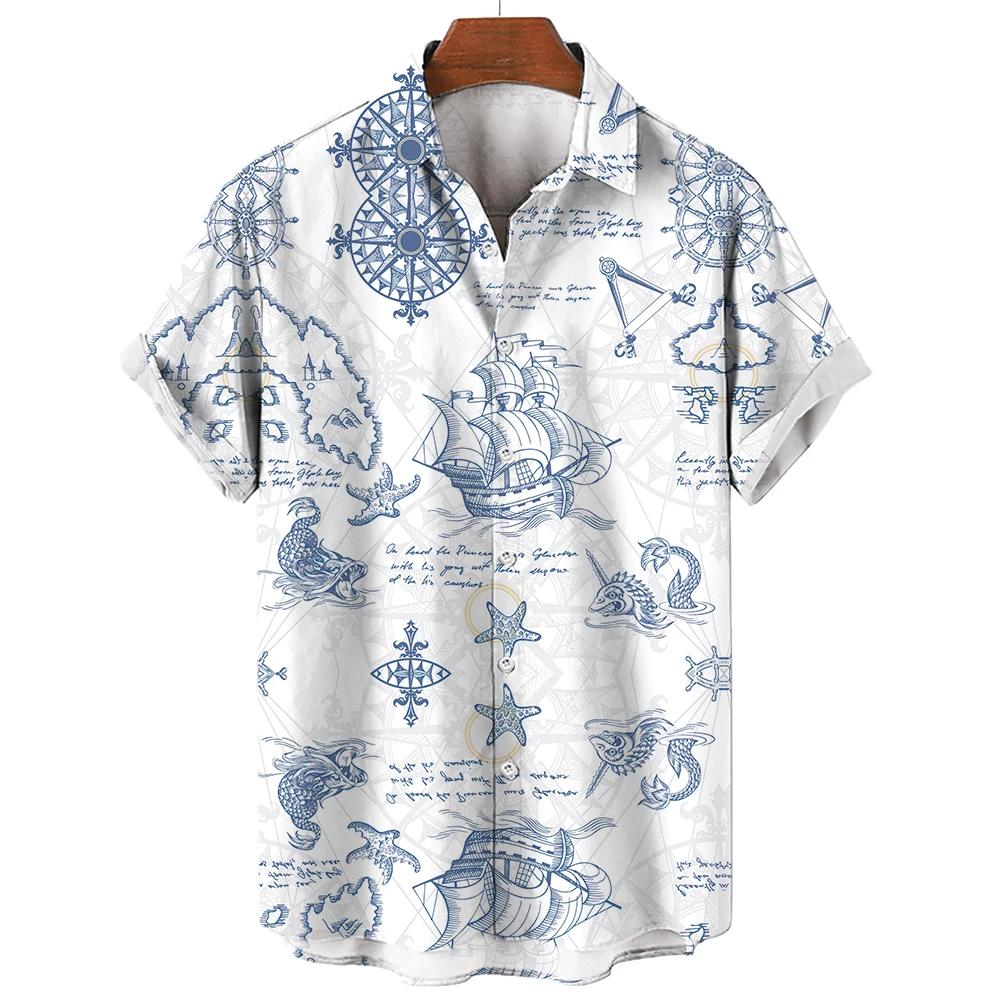 Sailing World Graphic Print Vintage Shirt Fashion Casual Hawaiian Beach Style Summer Oversized Shirts for Men Women Shirts