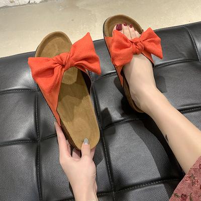Slippers Women Summer Suede Bow Open Toe Fashion Ladies Sandals Female Casual Slippers Slides Thick Soles Flip Flops WSH4447