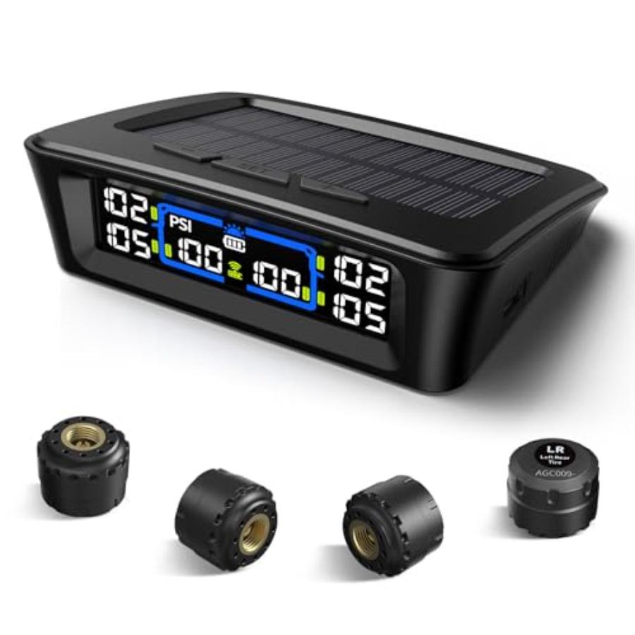 TM12 RV Tire Prure Monitoring System, TPMS with USB/Solar Charge, 2026 Latest Version, Set of Max. 12,6 Alarm Modes, 50Feet Ran