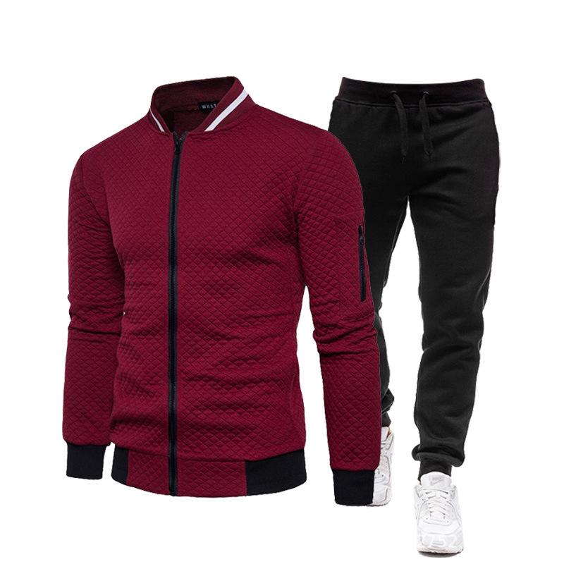 2025 Men's Color Block Fleece Hoodie Set: Casual Two-Piece Sweatshirt Outfit