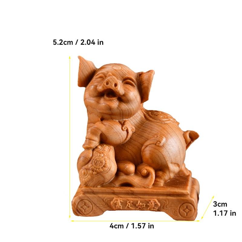 Wooden Carving Fortune Pig Small Animal Models Cute Home Room Office Sculptures and Figurines Wealth Luck Feng Shui Decor