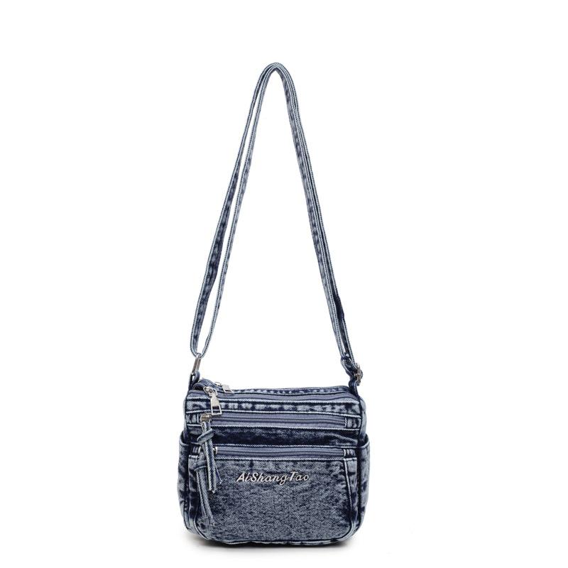 Denim Bag Women's Multi-Layer Crossbody Bag Mobile Phone Bag Shoulder Small Square Bag