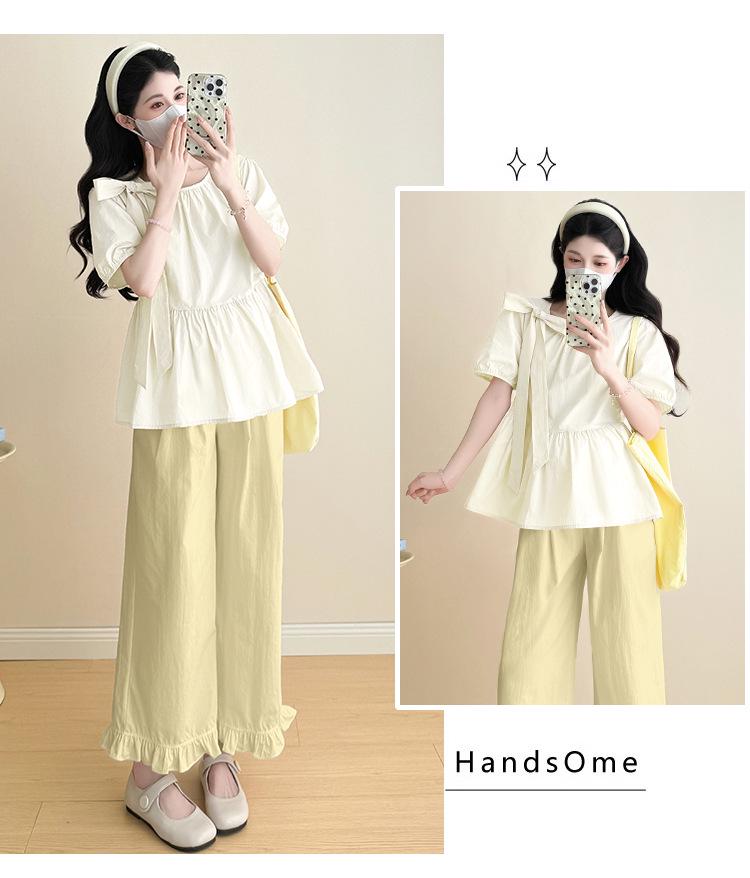 2026 Summer Fresh Bow Top & Ruffle Wide-Leg Pants Set