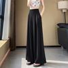 Women Pants Elastic High Waist Wide Leg Casual Trousers Pure Color