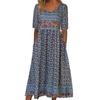 Cool Summer Dress for Women Bohemian Print Retro Round Neck Short Sleeve Long Skirt