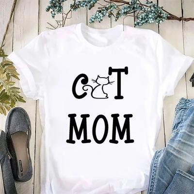 Mãe de gatos, camiseta feminina, moda kawaii, camiseta plus size, gola redonda, camiseta gráfica, mamãe, camiseta feminina, casual, manga curta, top, camisetas