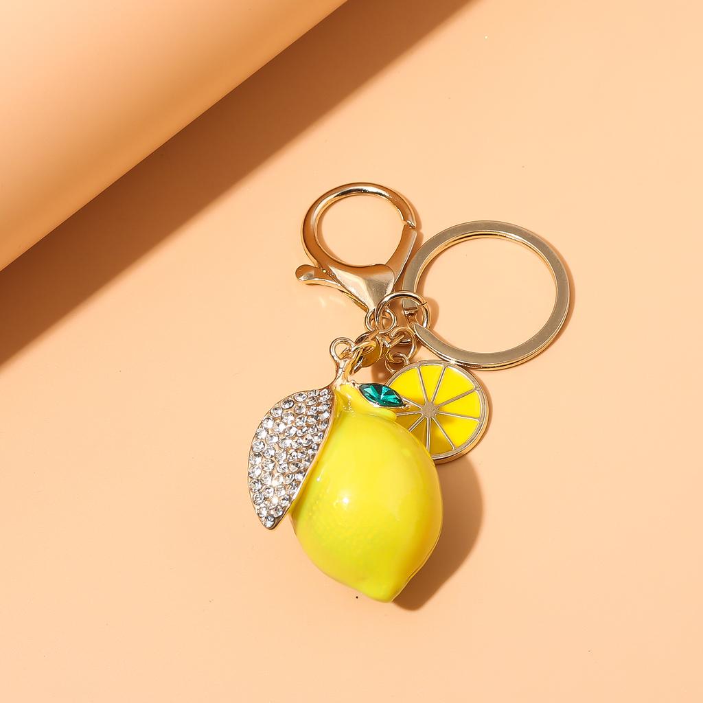 Creative Artificial Fruit Cute Rhinestone Little Lemon Car Keychain Women's Bag Pendant Keychain Keyring Cartoon Gift