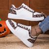 Women Leopard Print Skate Sneakers Low Top Lace Up Walking Shoes Casual Street Fashion Daily Travel Footwear Everyday Comfortable