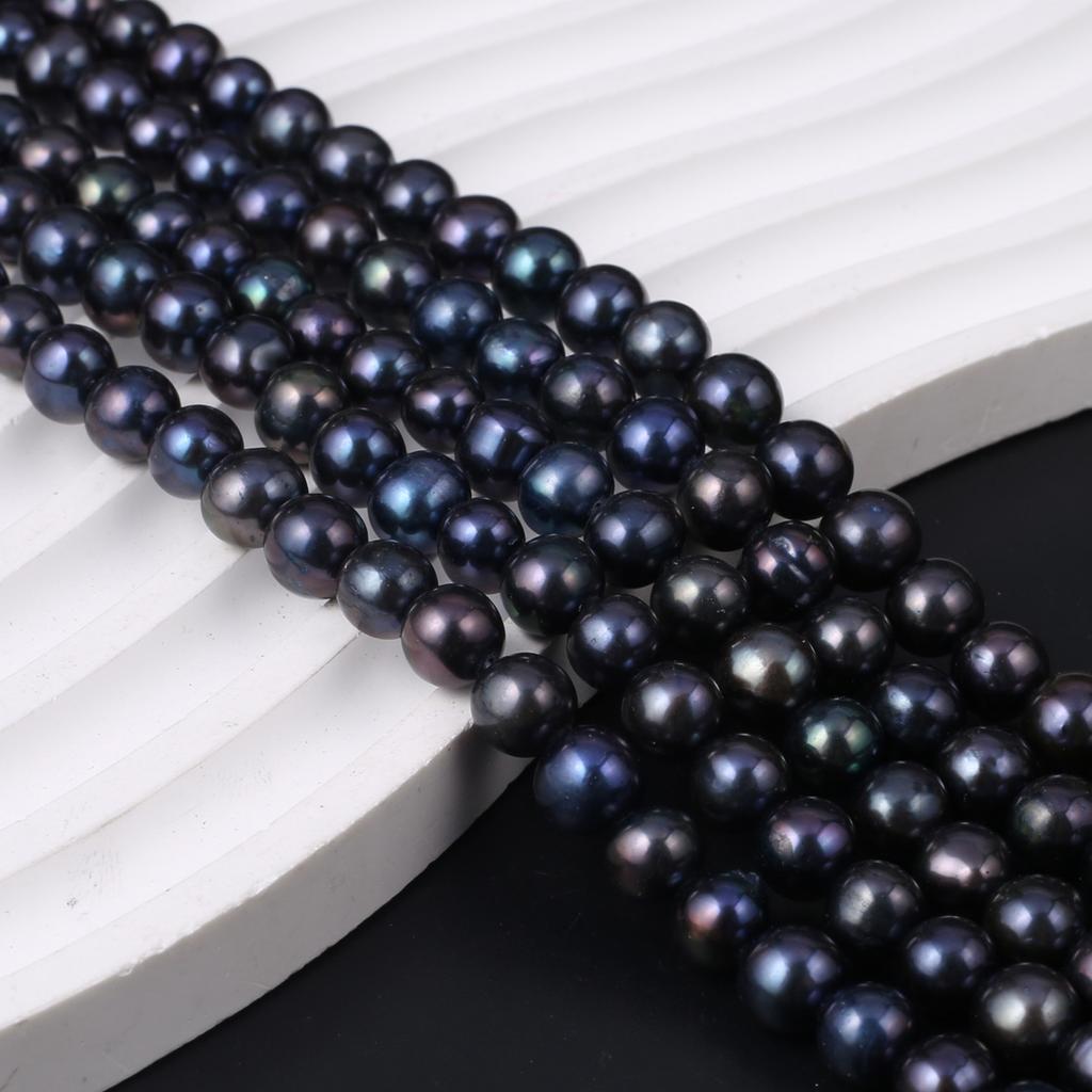 1String, Black Natural Freshwater Pearls, Handmade Near Pearl Beads, 7-8 Mm, for DIY Necklace Accessories, Jewelry Making, Women Gift, 36 Cm