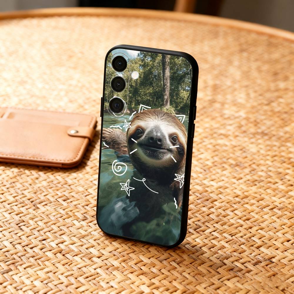 Cute Lazy Sloth Cozy  Phone Case For Samsung  A73,72,71,53,52,51,22,91,80, Soft Black Cover Samsung a41