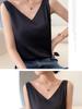 Canotta da donna con cinturino e scollo a V, canotta basic in seta senza maniche, canotta estiva femminile taglie forti