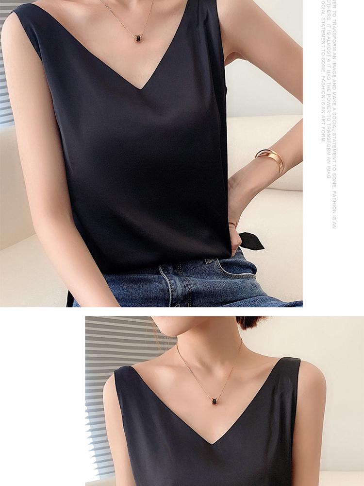 Canotta da donna con cinturino e scollo a V, canotta basic in seta senza maniche, canotta estiva femminile taglie forti