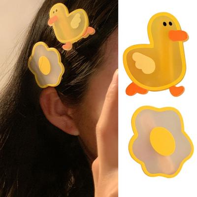 Chic Hair Barrette with Metal Clip Cute Duck Poached Egg Shape Bang