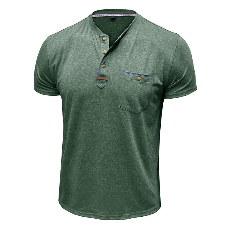 Summer European American Men's Short-sleeved Tees Henley Collar T-shirt Men's Casual Round Neck Top