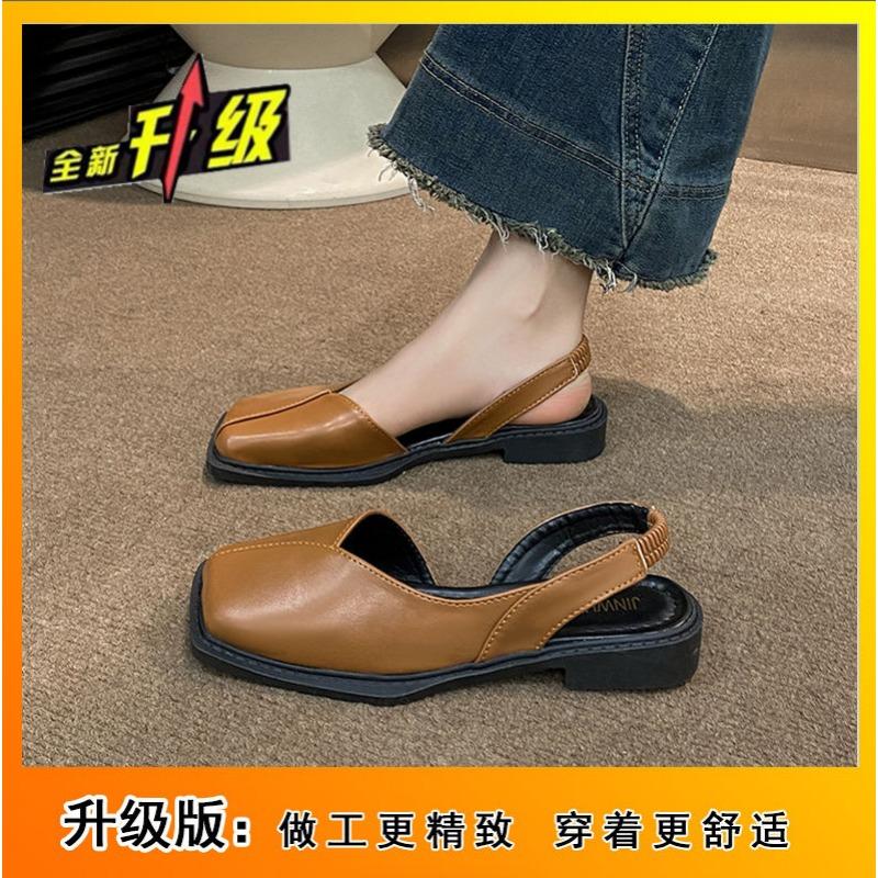 

Baotou sandals women s spring and summer new retro flat bottom square head single shoes niche sandals tide 43