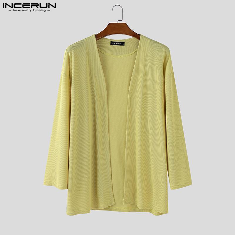 INCERUN Oversized Men Batwing Sleeve Open Front Texture Casual Kimono Cardigan Tops