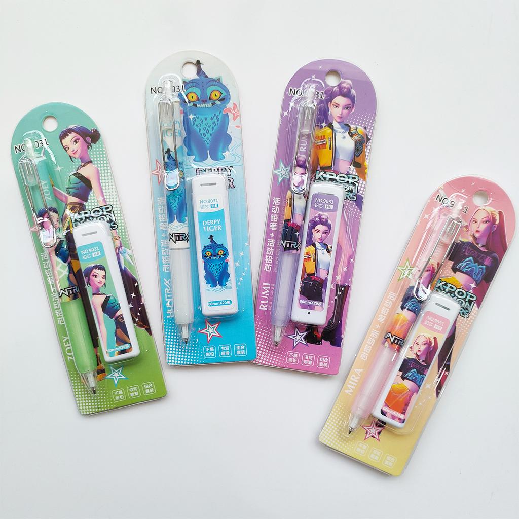 Adorable Aesthetic K-pop Demon Hunters Mechanical Pencil Kit Animation Merch Break Resistant Automatic Pencils for School Supplies
