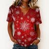 Women's Casual Short Sleeve V-Neck Christmas Print Pullover Top