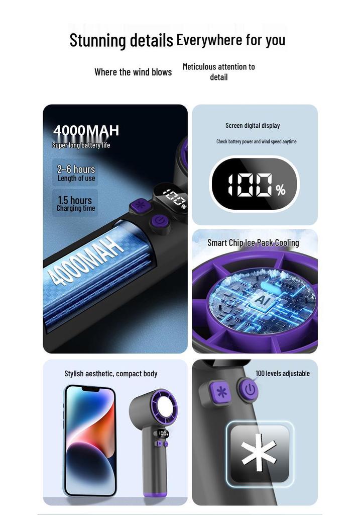 2025 Compact High-Speed Semiconductor Ice Fan with Digital Display and Powerful Wind