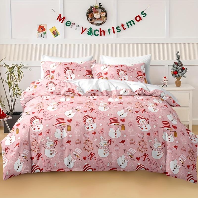 

[Christmas Gift] 3Pcs Christmas Snowman Duvet Cover Set - Soft Polyester, Zip Closure, Machine Washable Christmas Gift Duvet Cover Set&EU Single(135x200cm)
