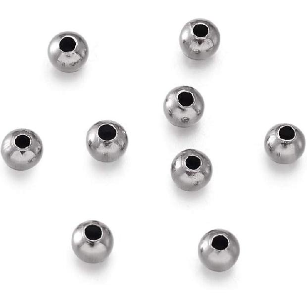 Beadthoven 1000pcs 3mm 304 Stainless Steel Ball Beads Stainless Steel Color Round Bead Spcers Finding for Jewelry Making DIY Necklace Bracelet Accent 4mm,100pcs