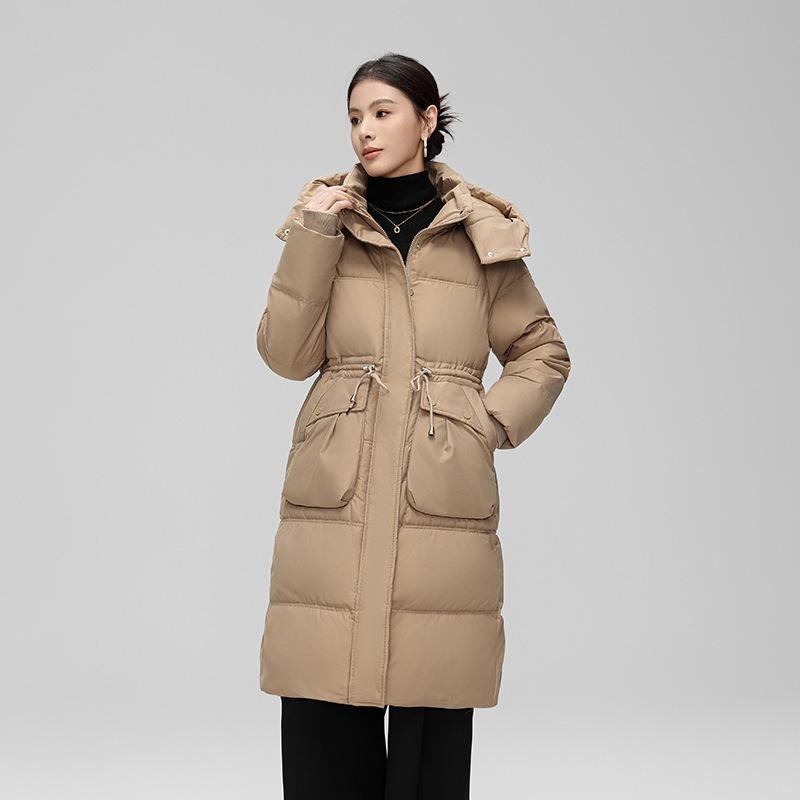 Autumn and winter new down cotton clothes women's long hooded big pockets loose and thin cotton-padded coat