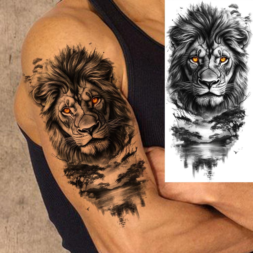 1 Sheet Creative Lion Temporary Tattoos For Men Women Adult, Waterproof Realistic Temp Fake Tattoo Sticker Long Lasting Body Art