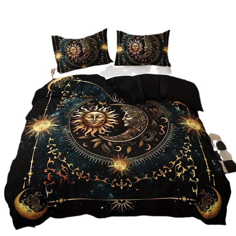 Sol og Måne Sengetøy Elegant Gull Sol og Måne Dynesett Tredelt Sett