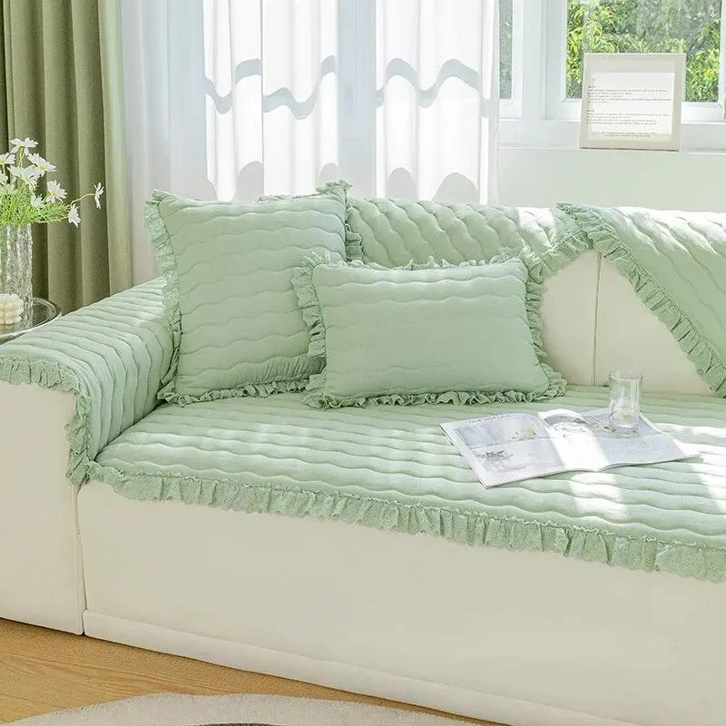 Wooden Ear Edge Pure Color Soft Touch Four Seasons Universal Sofa Cover Back Towel Anti-slip