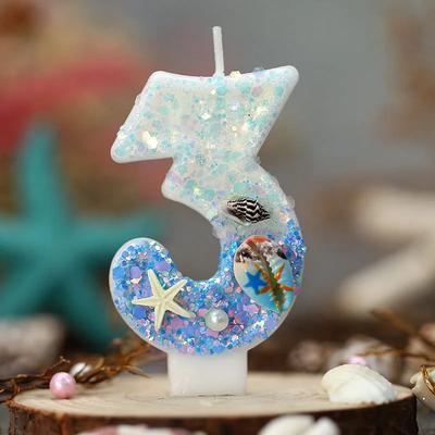 Geburtstagskerze 0-9 Zahlenkuchenkerze Strand Seestern Muscheln Kuchenaufsatz Zahlenkerze für Kinder Geburtstagsparty Dekoration